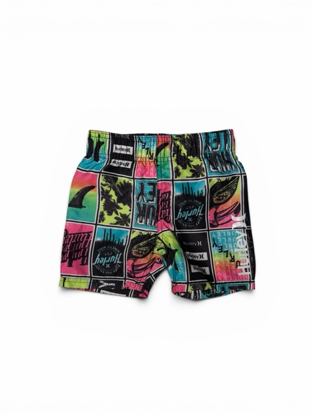 Hurley Multicolor Patchwork Swim Shorts - Neon Pink, Teal, Yellow